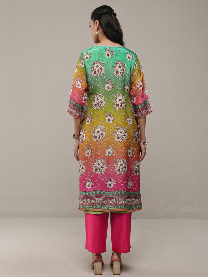 Libas Multi Floral Printed Organza Straight Kurta