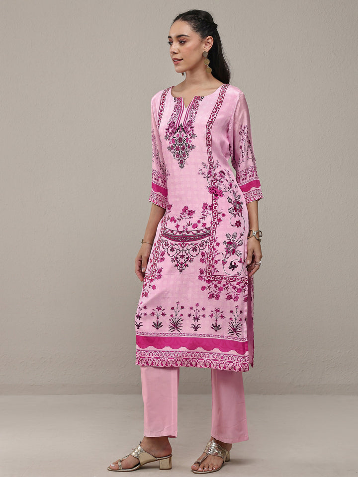 Libas Pink Floral Printed Crepe Straight Kurta