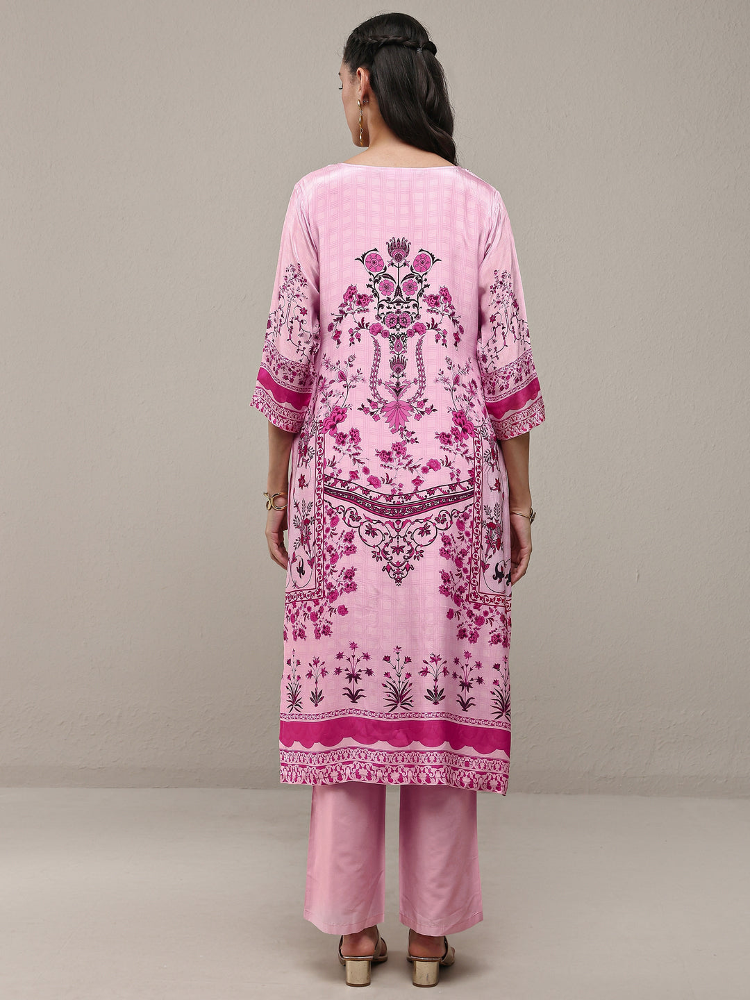 Libas Pink Floral Printed Crepe Straight Kurta