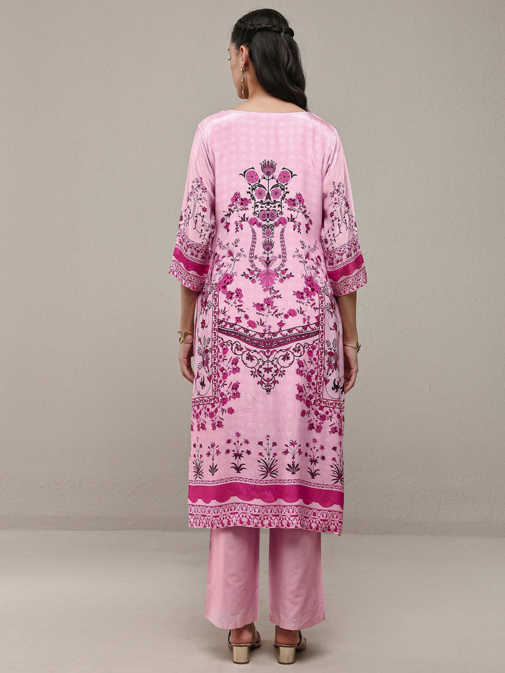 Libas Pink Floral Printed Crepe Straight Kurta