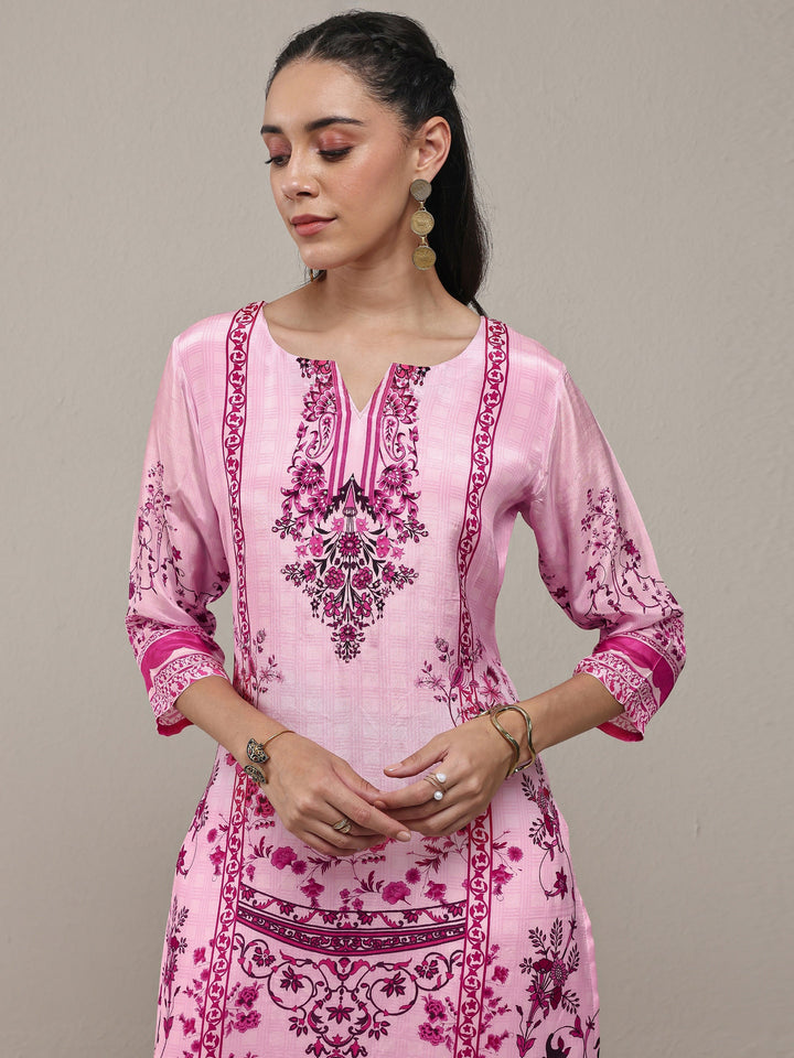Libas Pink Floral Printed Crepe Straight Kurta