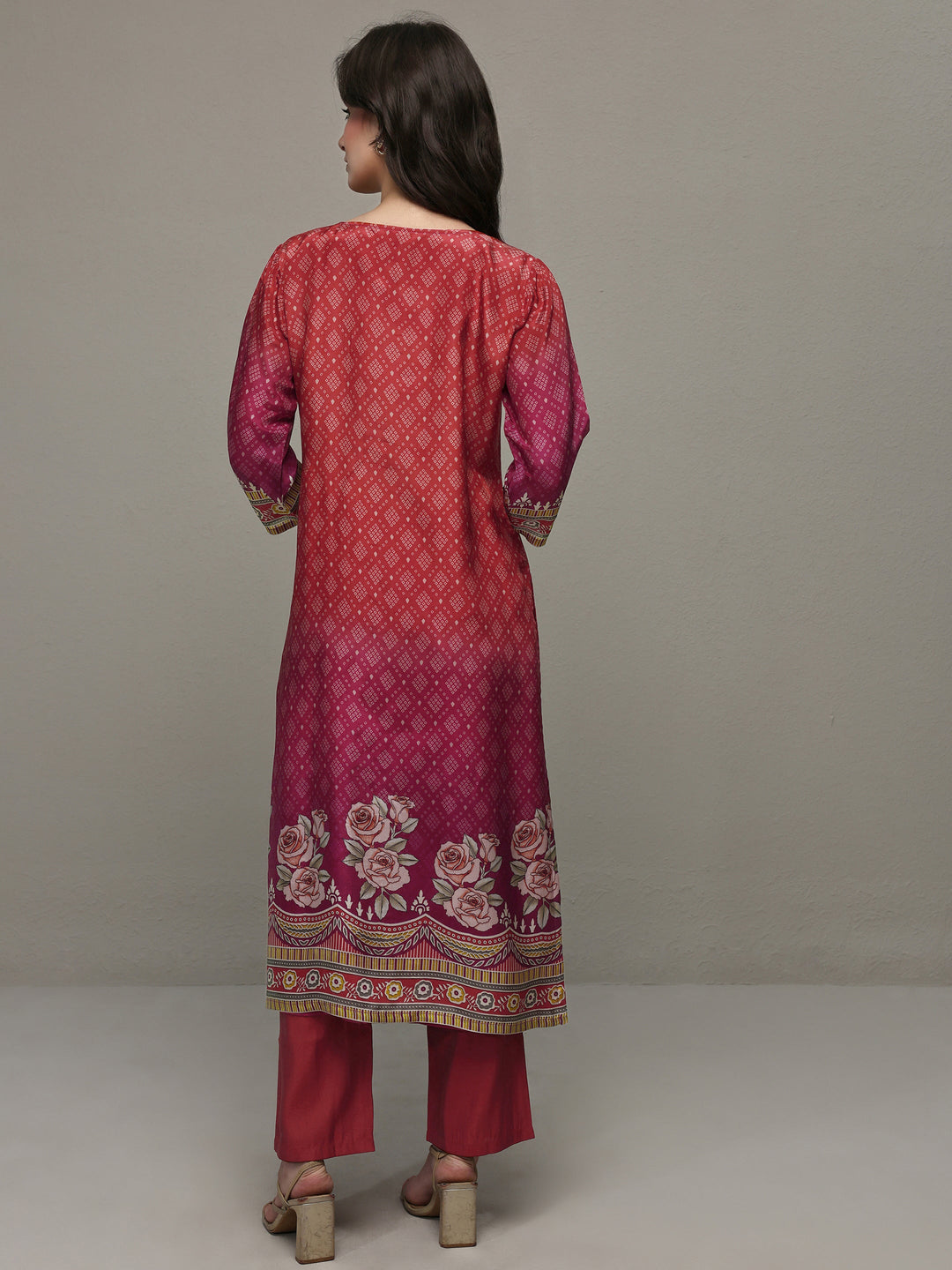 Rust Bandhani Printed Organza Straight Kurta