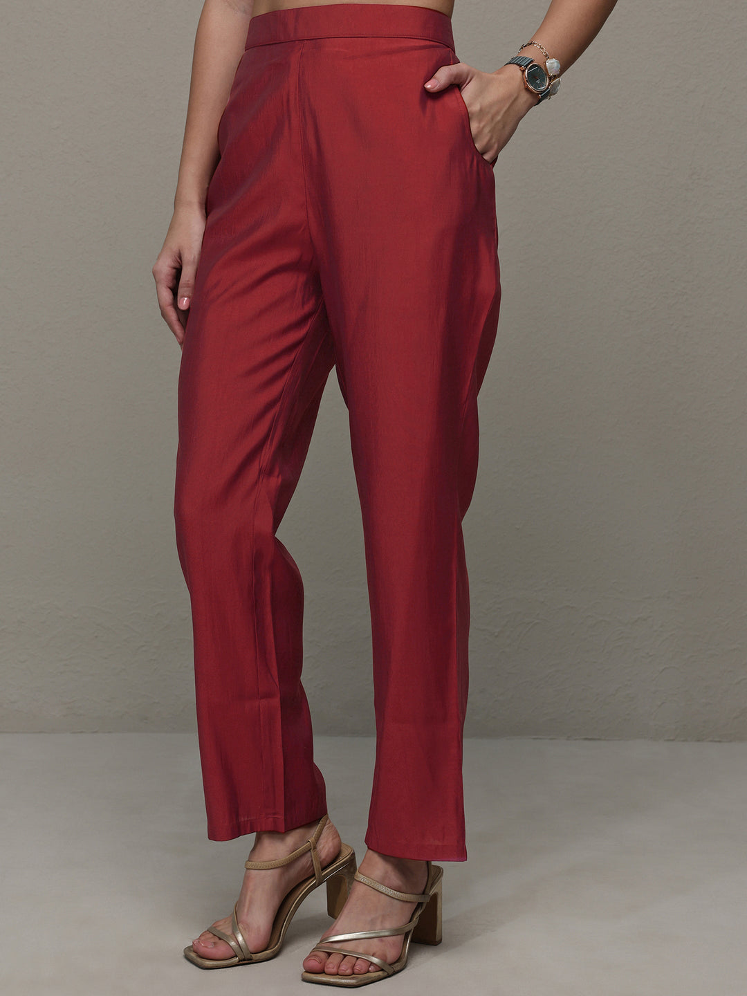 Rust Bandhani Printed Organza Straight Kurta