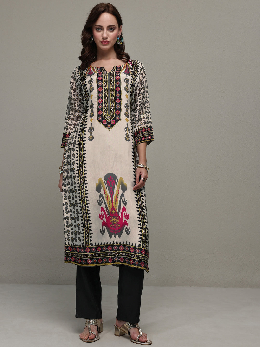 Libas Multi Ethnic Printed Organza Straight Kurta