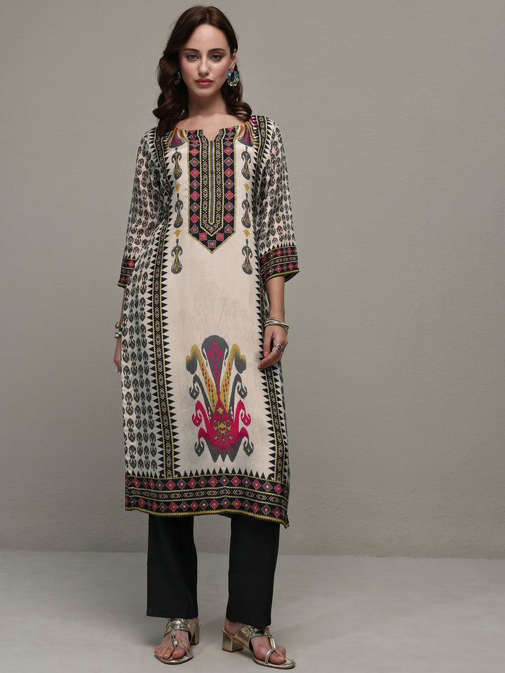 Libas Multi Ethnic Printed Organza Straight Kurta