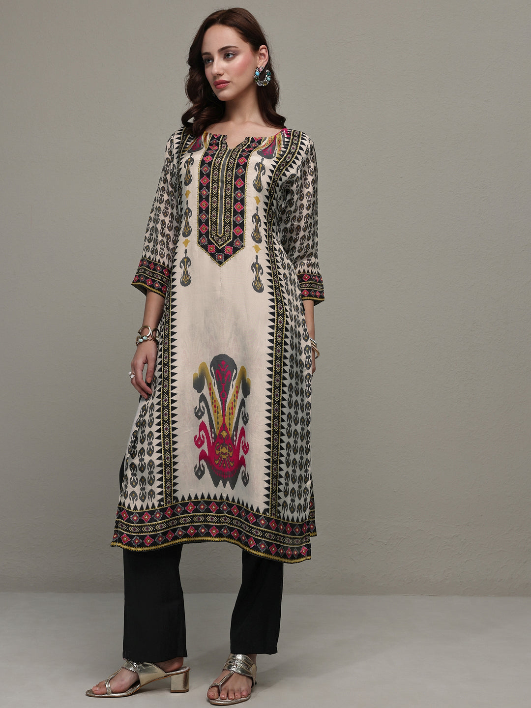 Libas Multi Ethnic Printed Organza Straight Kurta