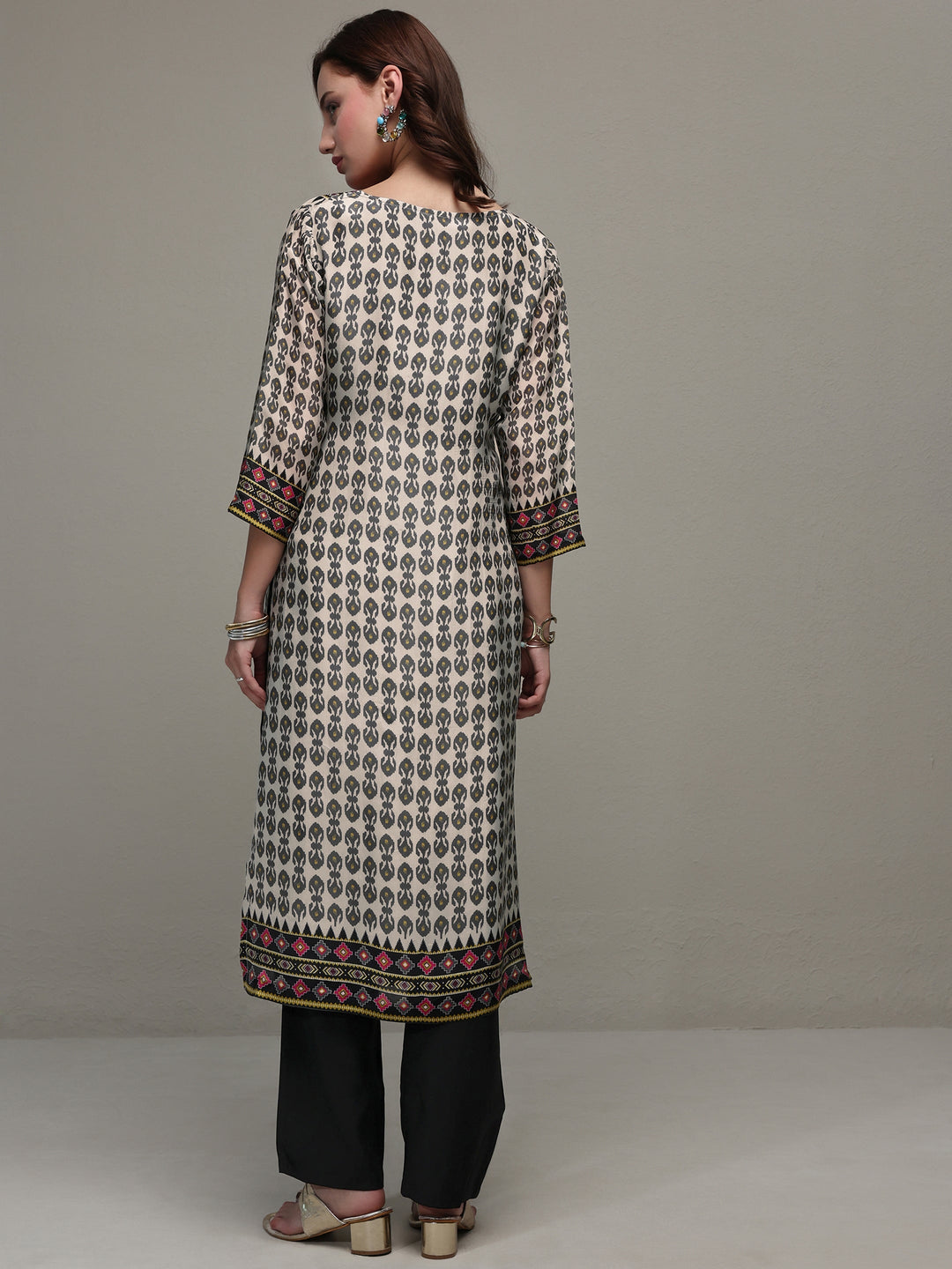 Libas Multi Ethnic Printed Organza Straight Kurta