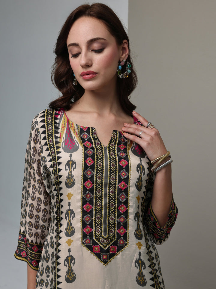 Libas Multi Ethnic Printed Organza Straight Kurta