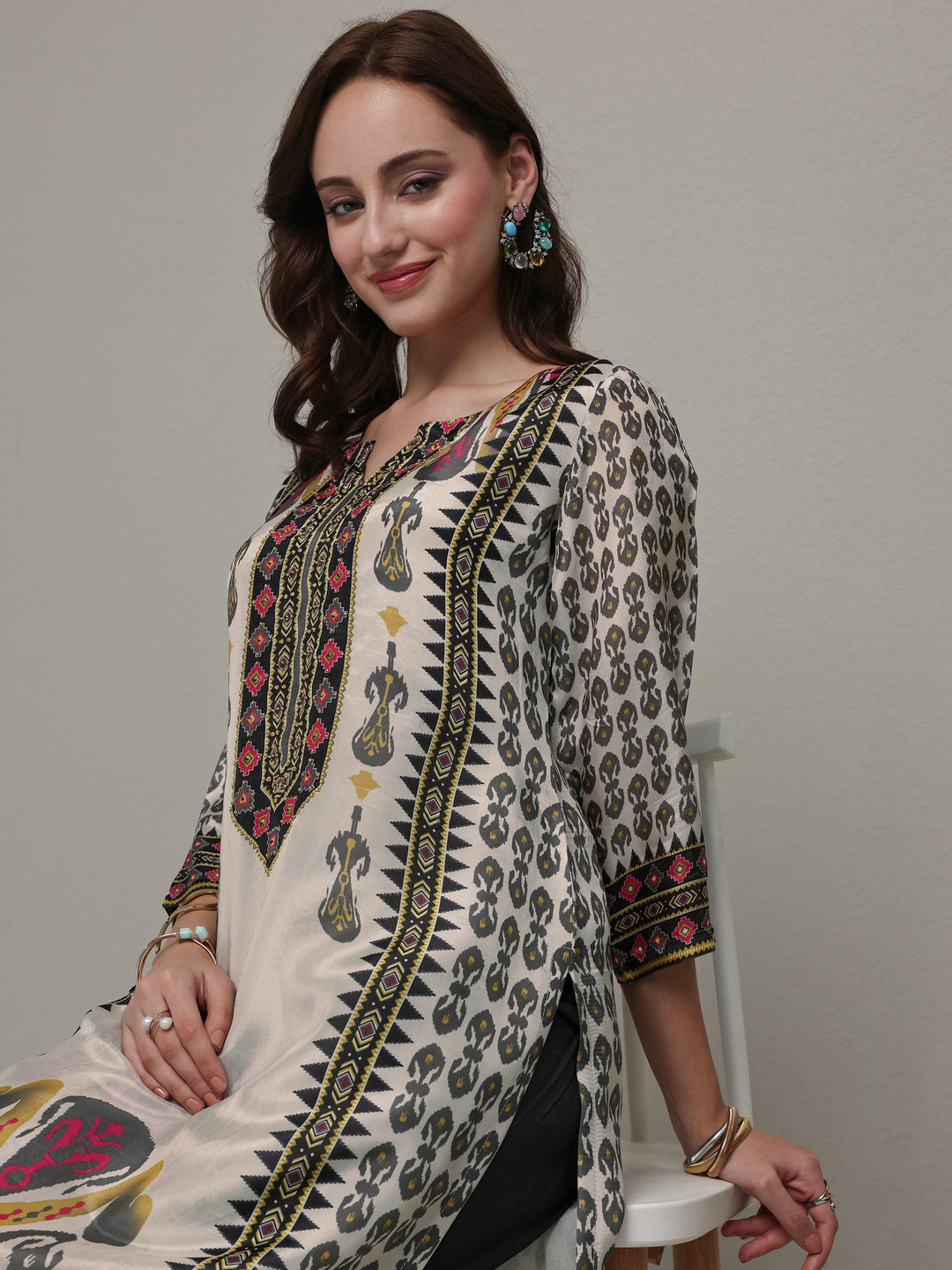 Libas Multi Ethnic Printed Organza Straight Kurta