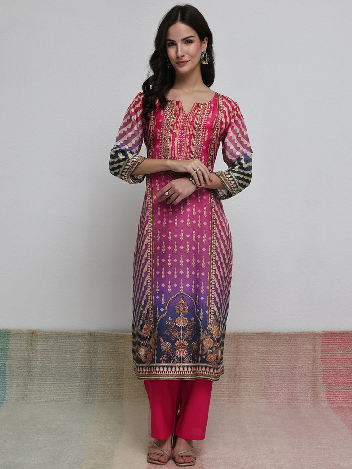 Libas Multi Ethnic Printed Organza Straight Kurta