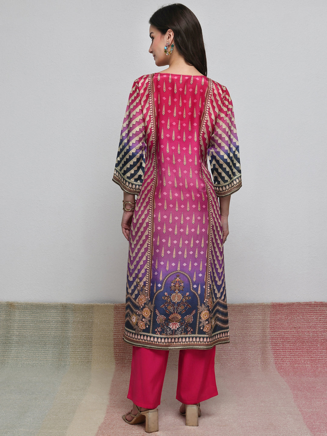 Libas Multi Ethnic Printed Organza Straight Kurta