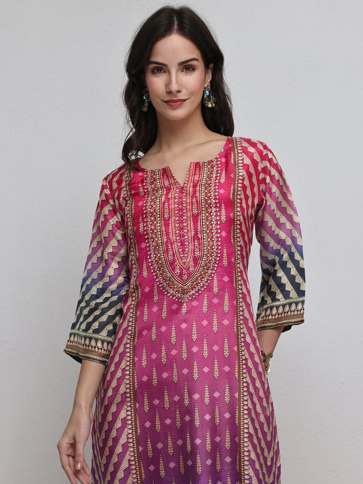 Libas Multi Ethnic Printed Organza Straight Kurta