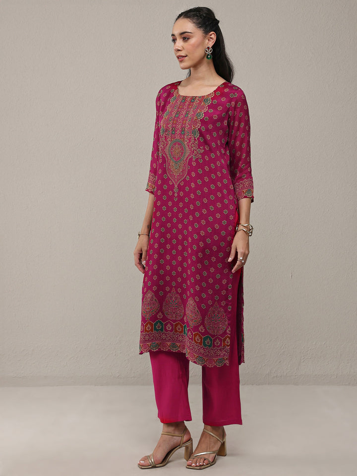 Libas Pink Ethnic Printed Chinon Straight Kurta