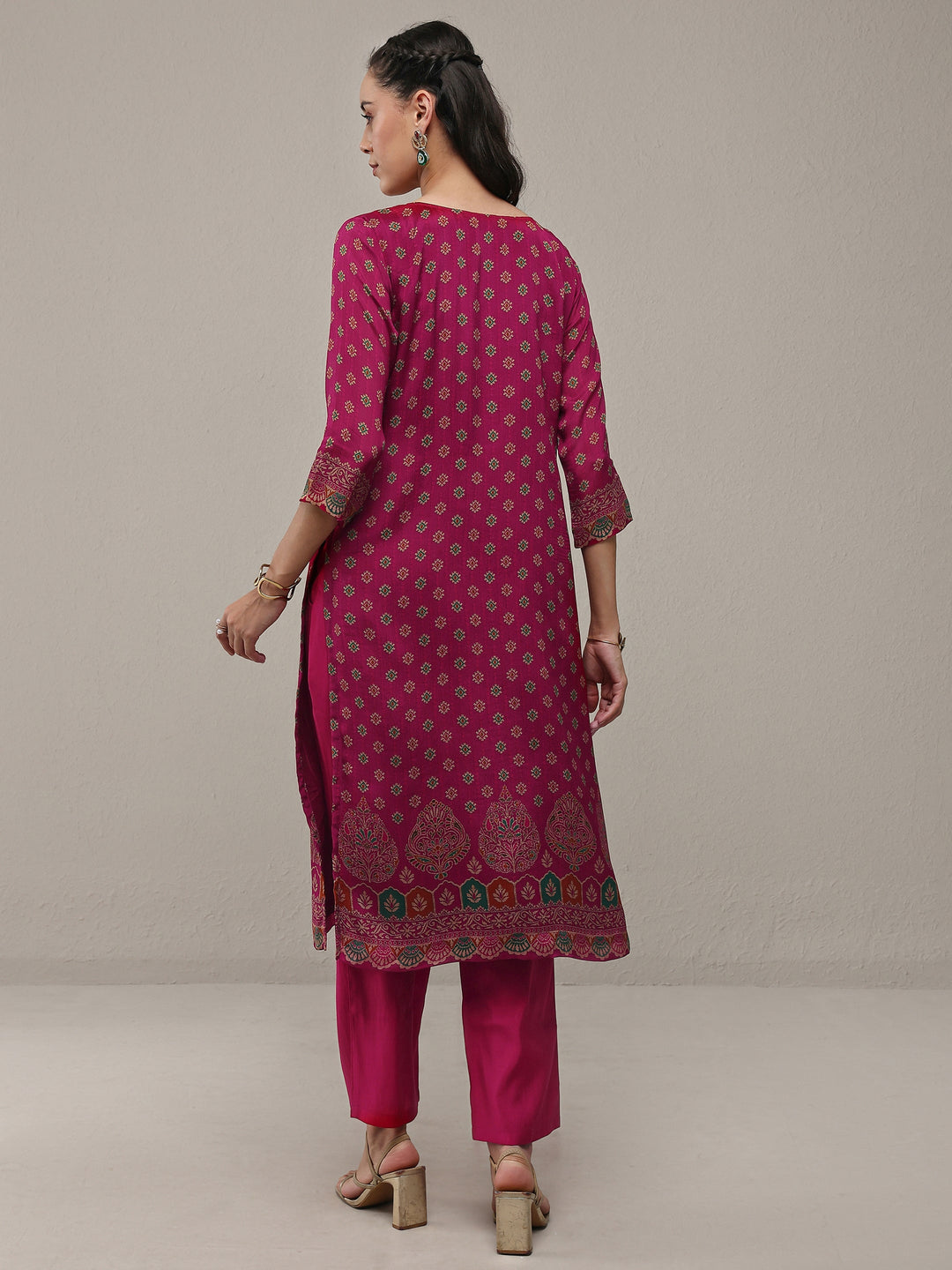 Libas Pink Ethnic Printed Chinon Straight Kurta