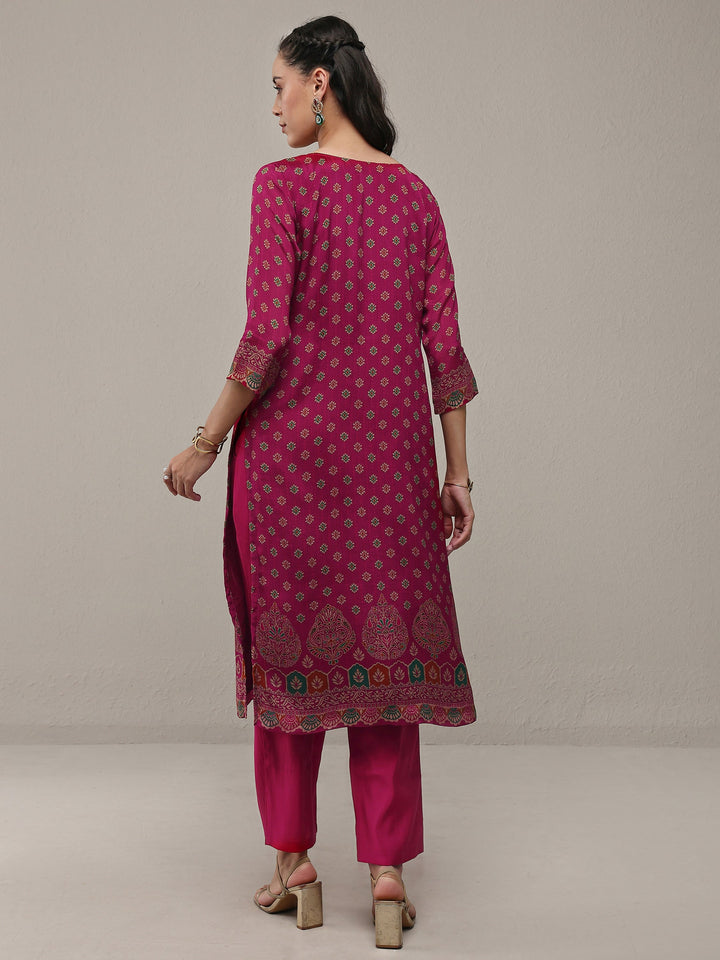Libas Pink Ethnic Printed Chinon Straight Kurta