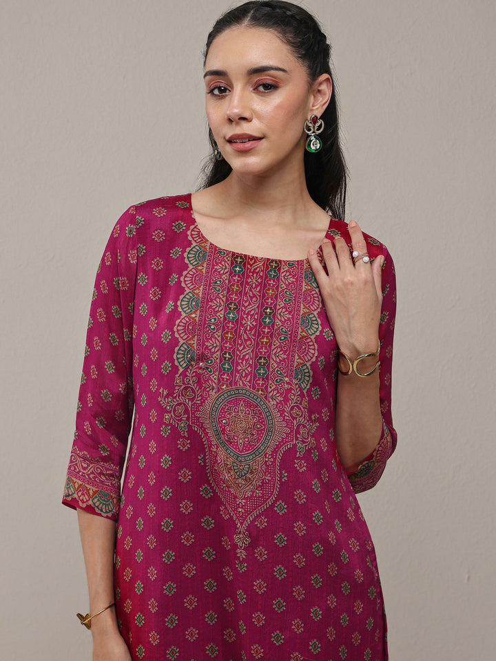 Libas Pink Ethnic Printed Chinon Straight Kurta