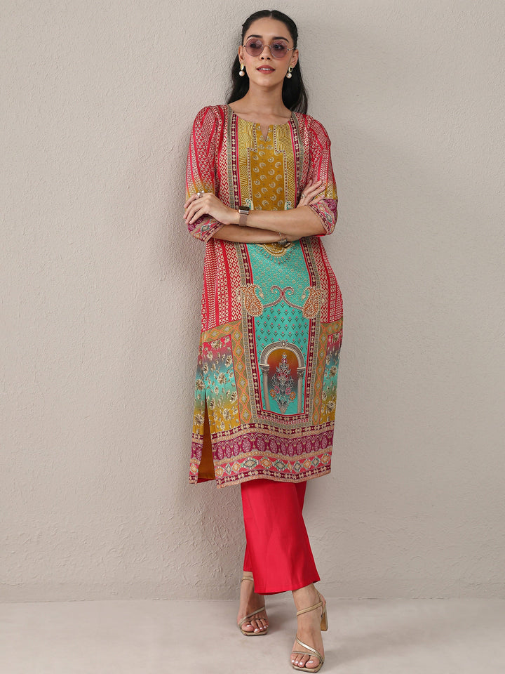 Multi Ethnic Printed Crepe Straight Kurta