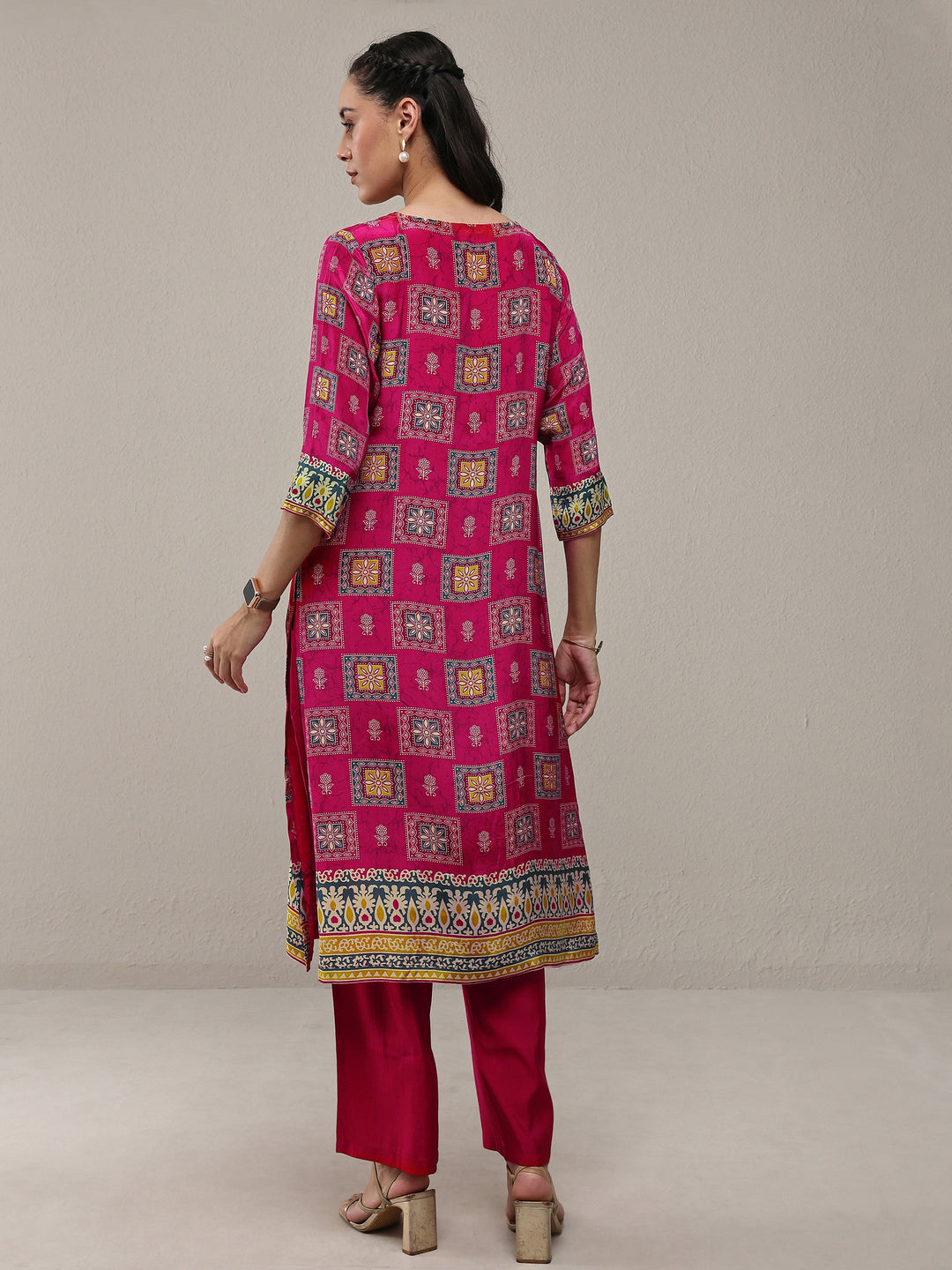 Libas Pink Ethnic Printed Crepe Straight Kurta