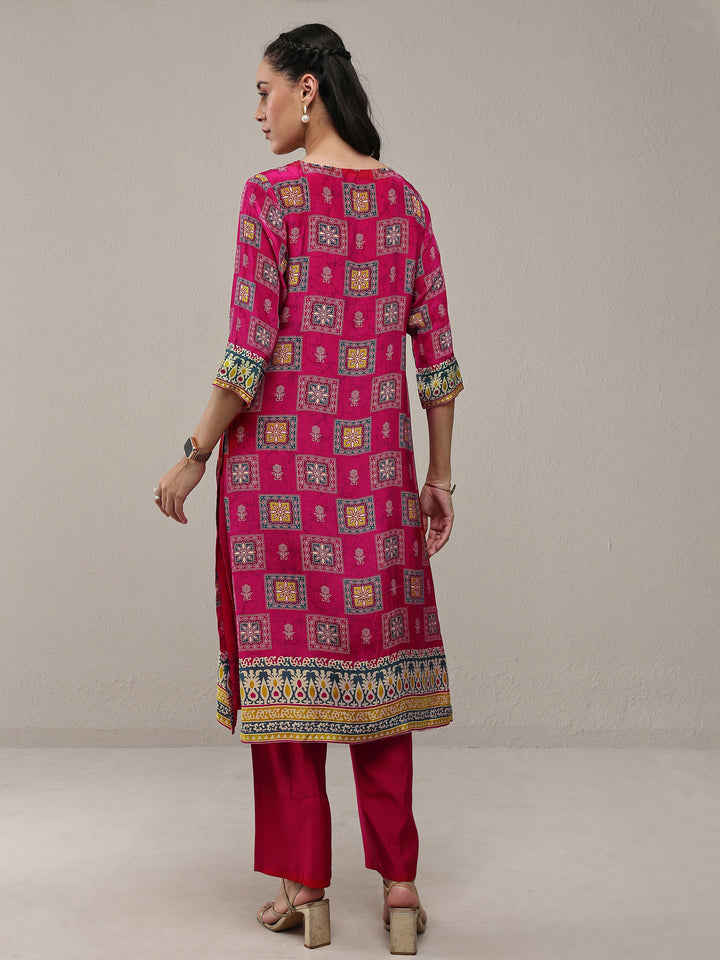 Libas Pink Ethnic Printed Crepe Straight Kurta