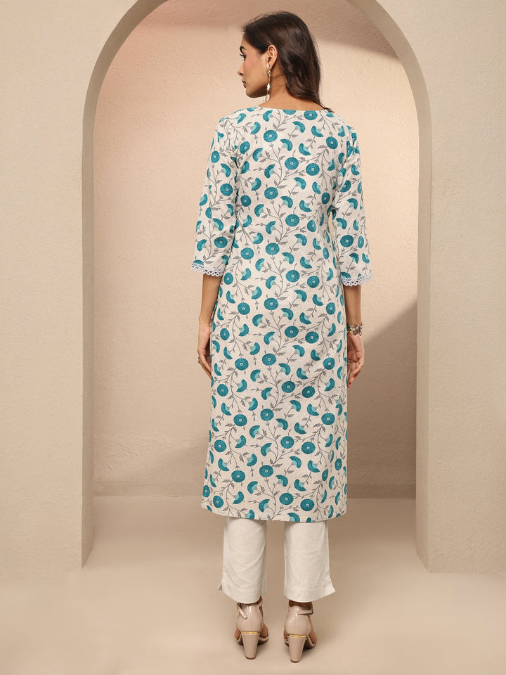 White Printed Cotton Straight Kurta