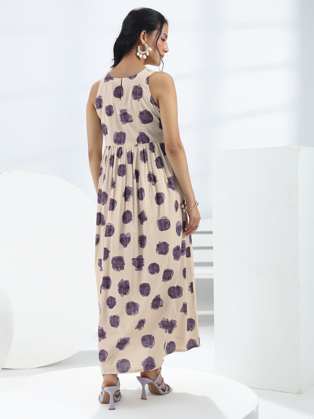 Off-White Abstract Printed A-Line Cotton One-Piece Dress