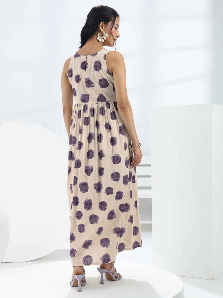 Off-White Abstract Printed A-Line Cotton One-Piece Dress