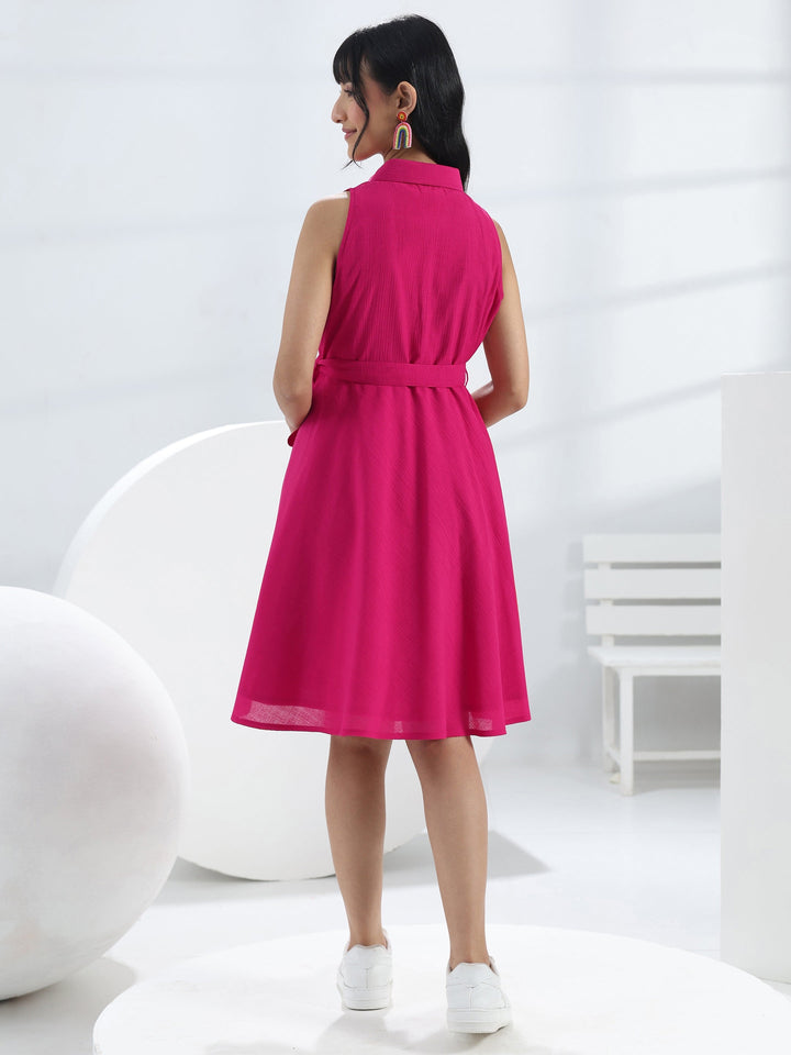 Pink Solid Cotton One-Piece Dress
