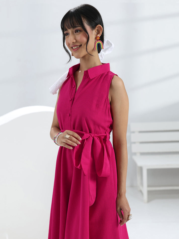 Pink Solid Cotton One-Piece Dress