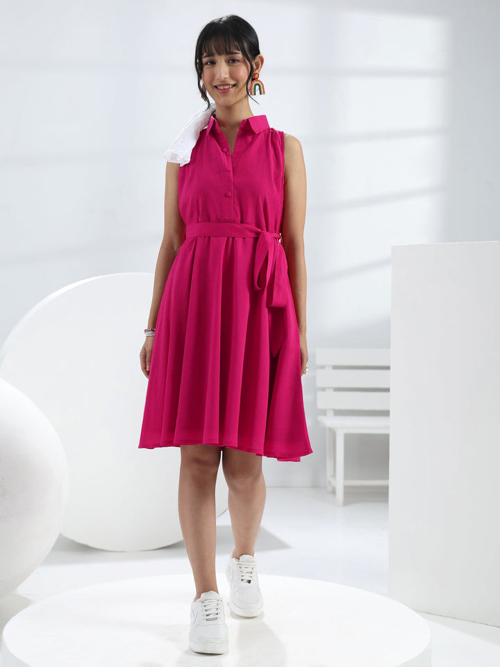 Pink Solid Cotton One-Piece Dress