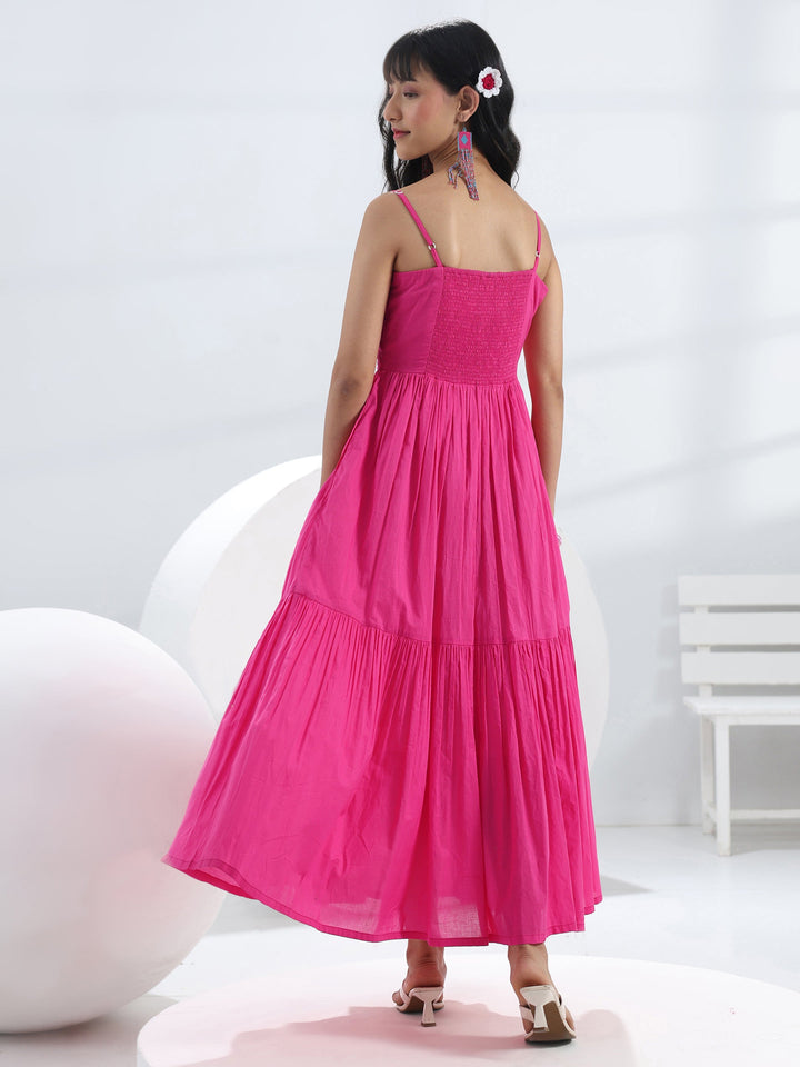 Pink Solid Cotton One-Piece Dress