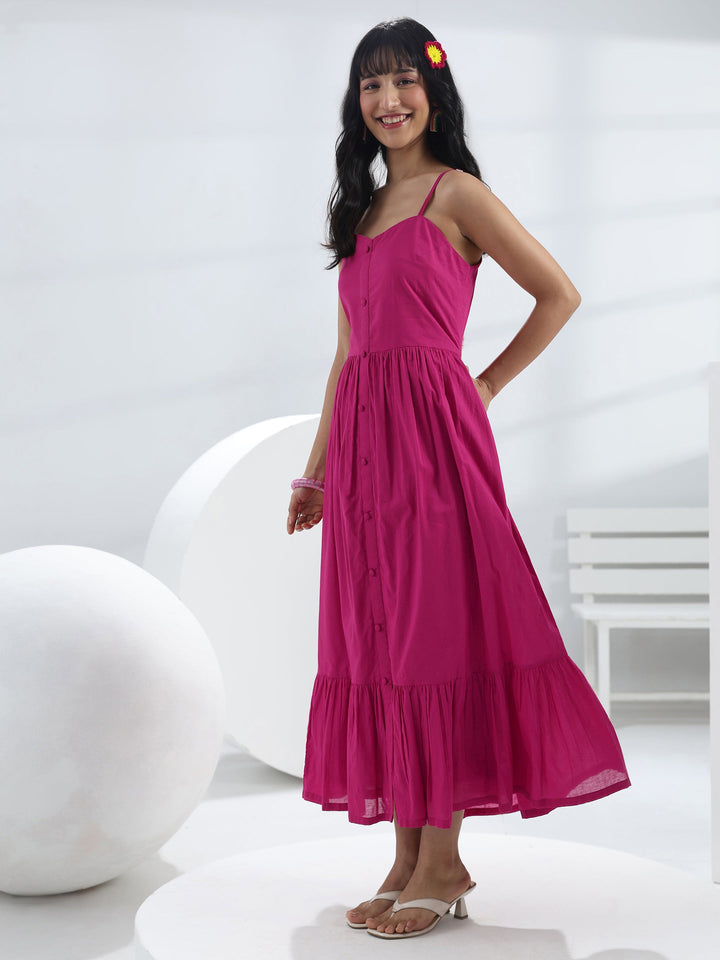 Pink Solid Cotton One-Piece Dress