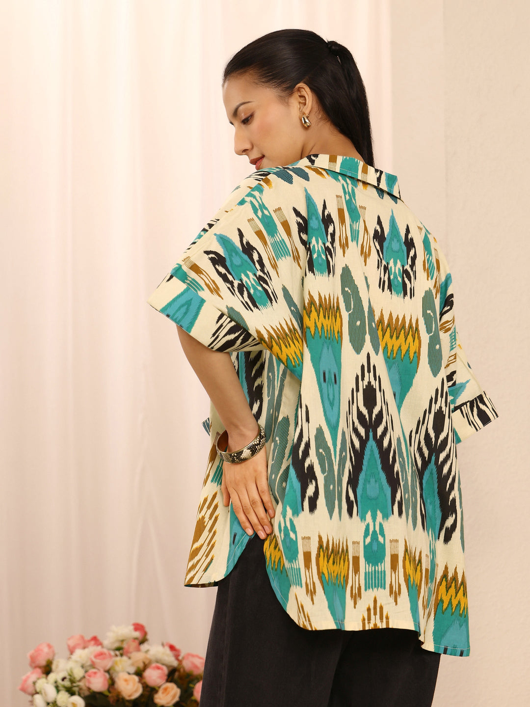 Multi Abstract Printed Cotton Blend Straight Short Kurti