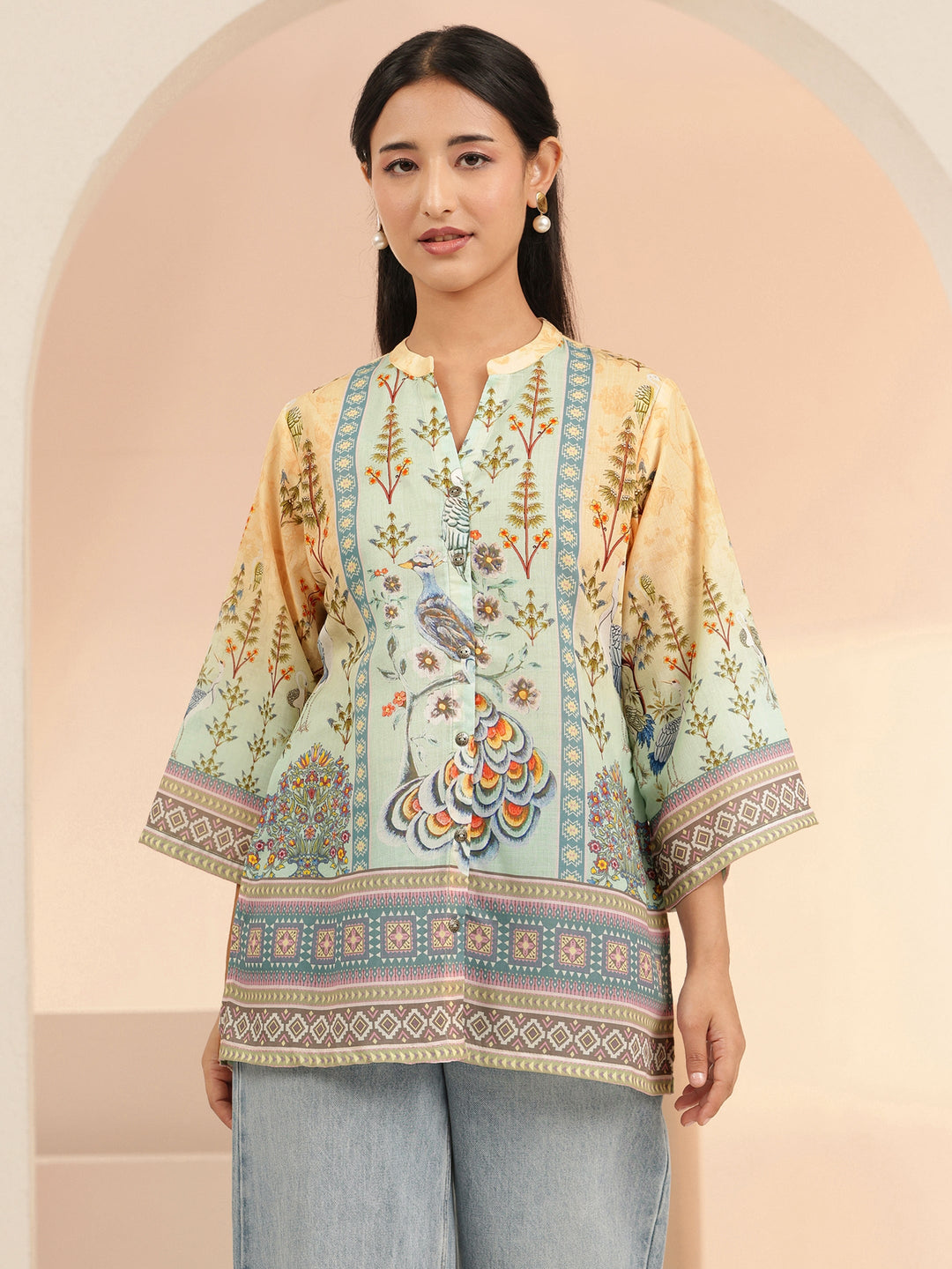 Libas Multi Ethnic Motif Printed Cotton Blend Straight Short Kurti