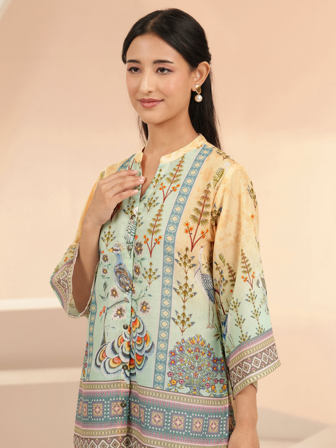 Libas Multi Ethnic Motif Printed Cotton Blend Straight Short Kurti