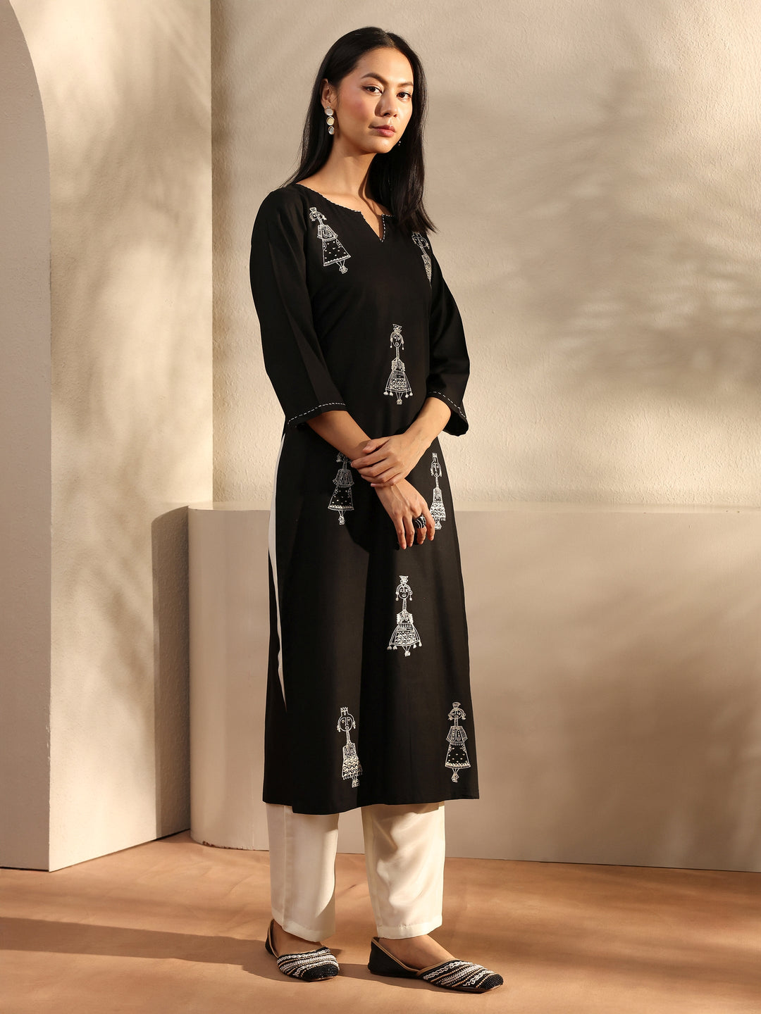 Rust Embroidered Rayon Straight Kurta