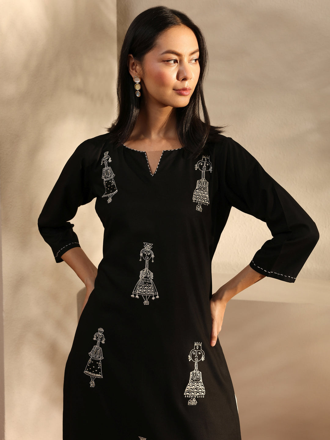 Rust Embroidered Rayon Straight Kurta
