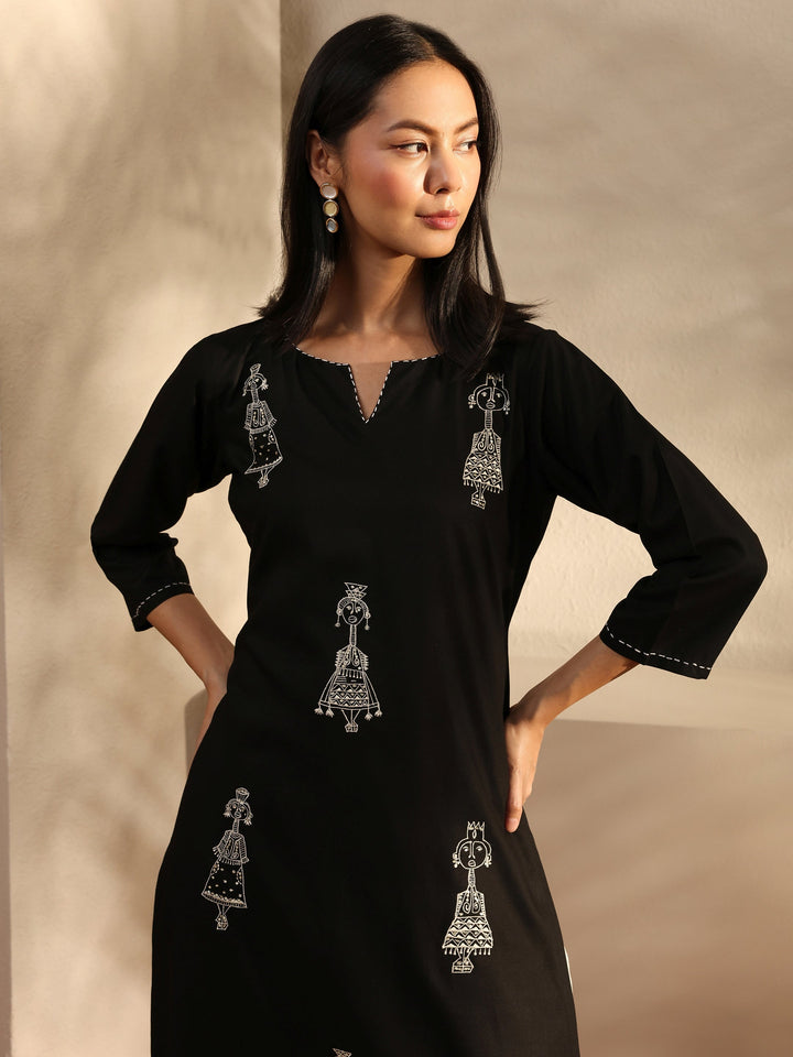 Rust Embroidered Rayon Straight Kurta