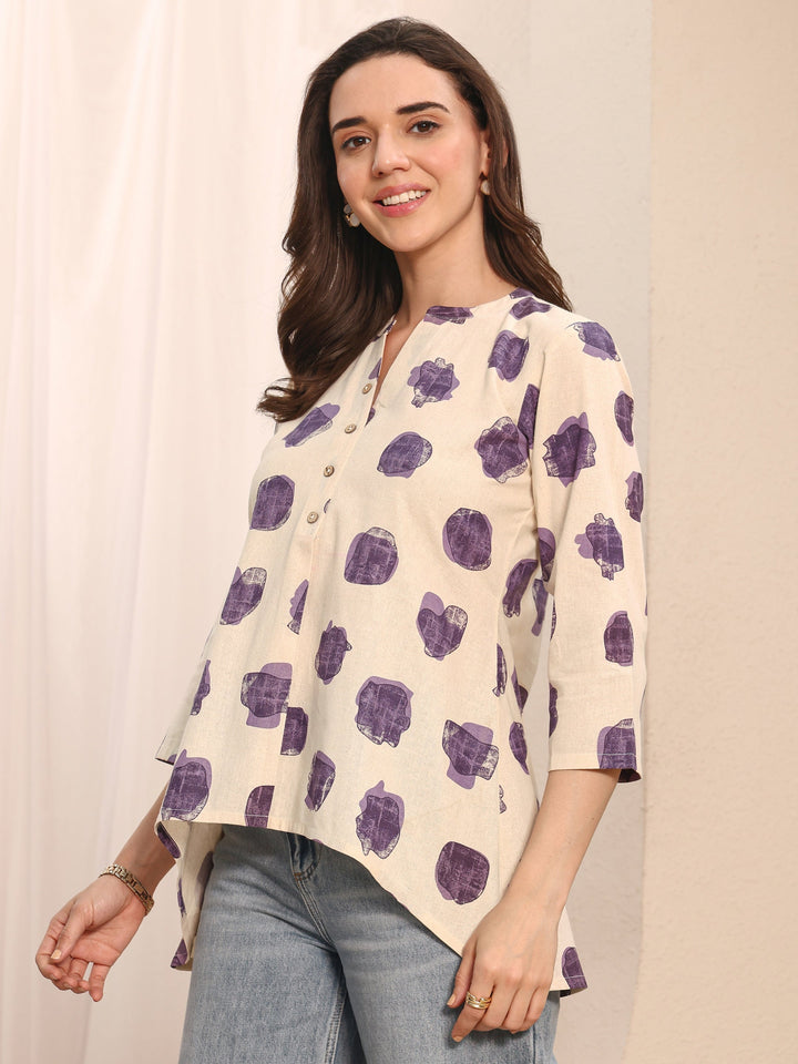 Off White Abstract Printed Cotton Shirt
