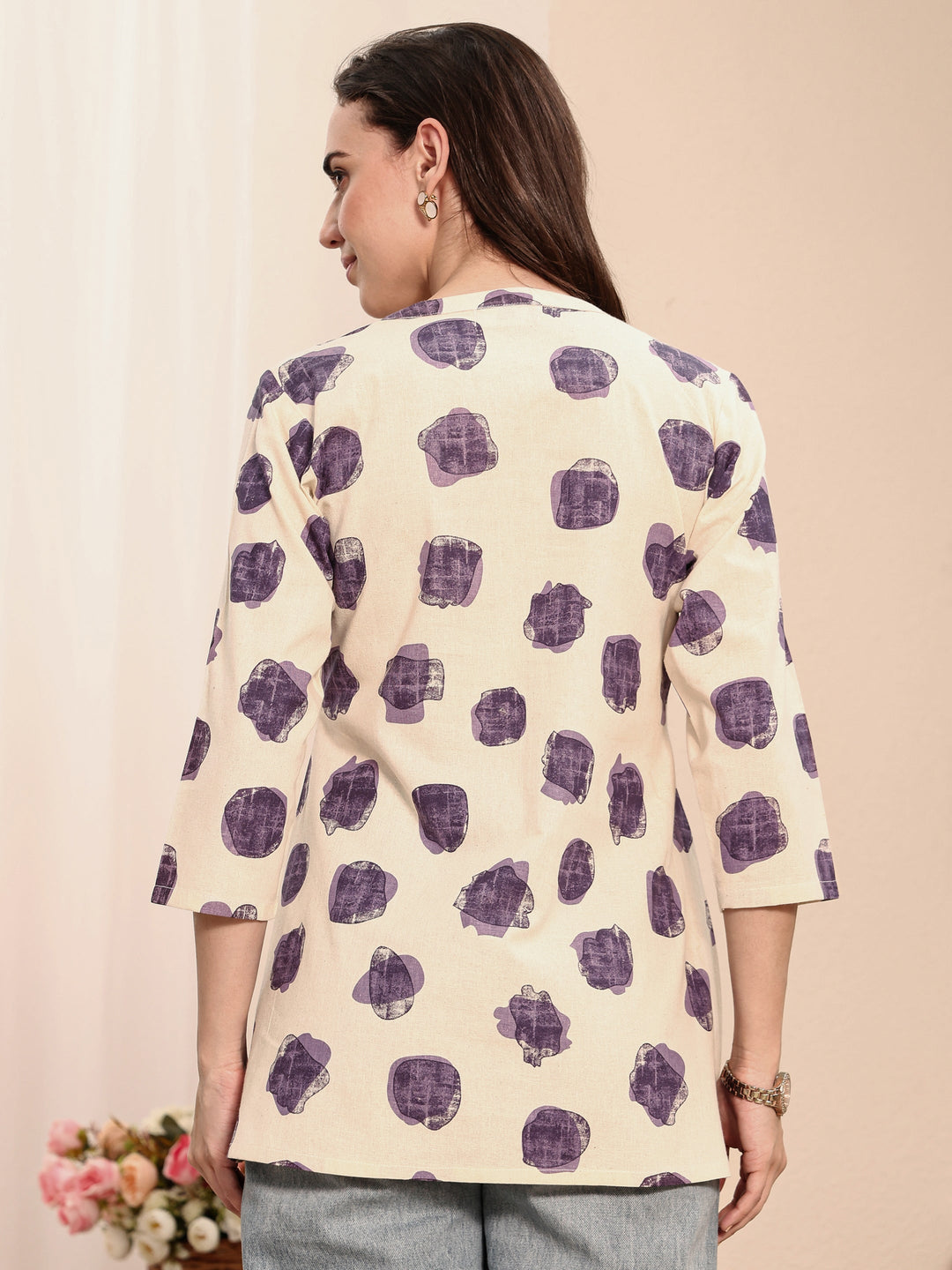 Off White Abstract Printed Cotton Shirt