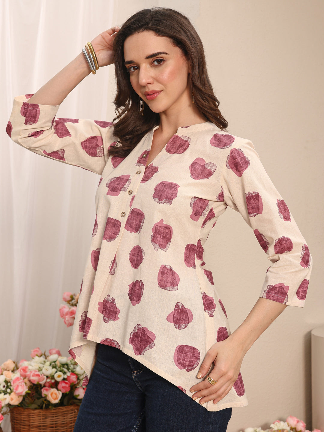 Off White Abstract Printed Cotton Shirt