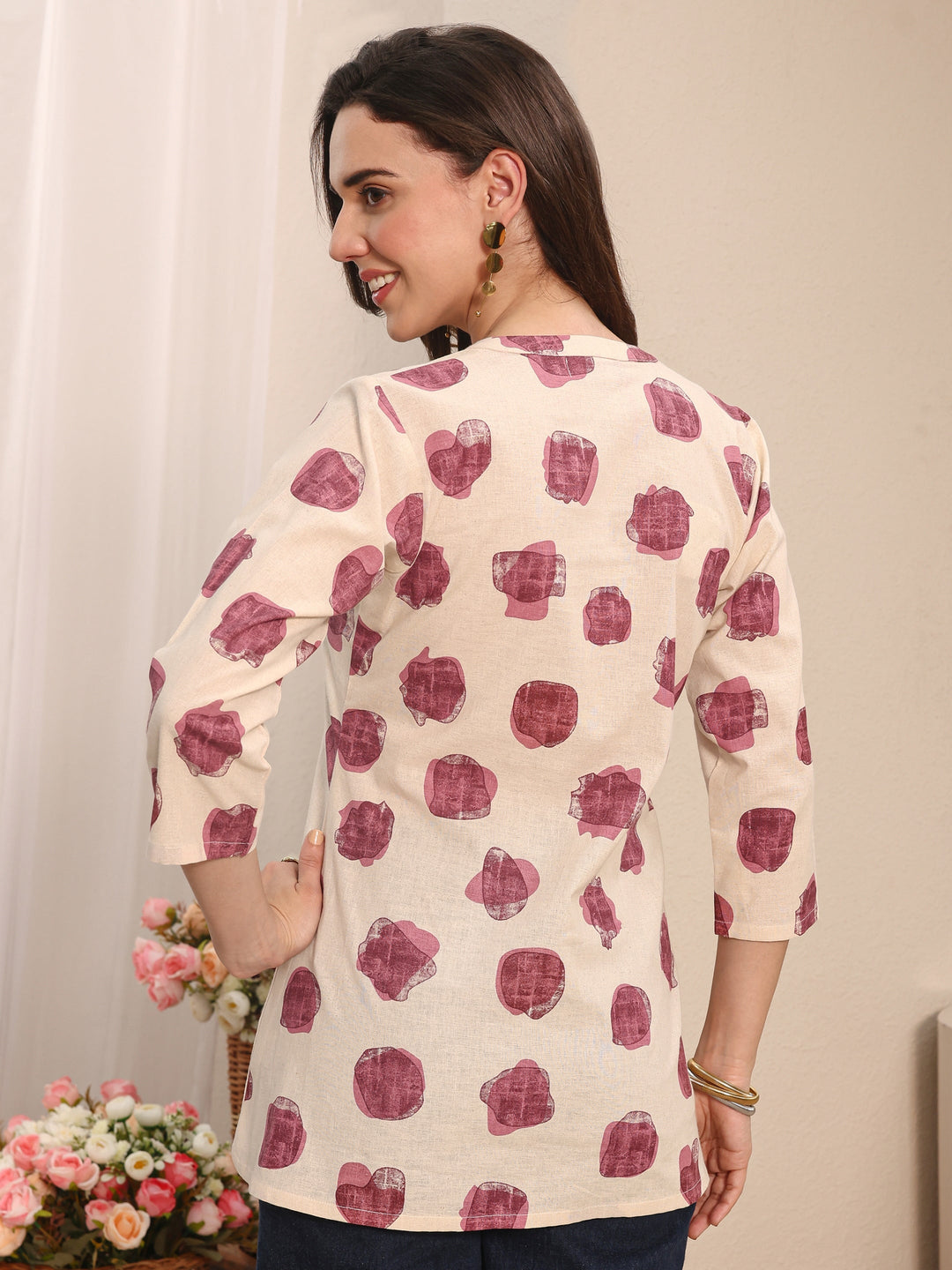 Off White Abstract Printed Cotton Shirt