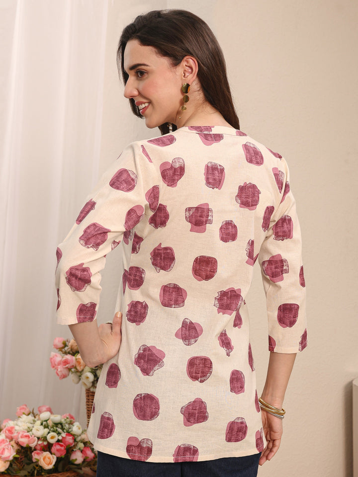 Off White Abstract Printed Cotton Shirt