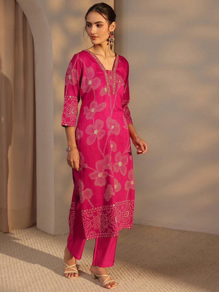 Pink Bandhani Printed Cotton Straight Kurta