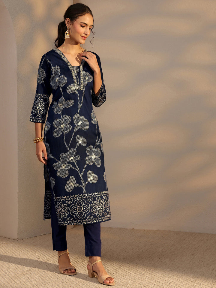 Blue Bandhani Printed Cotton Straight Kurta