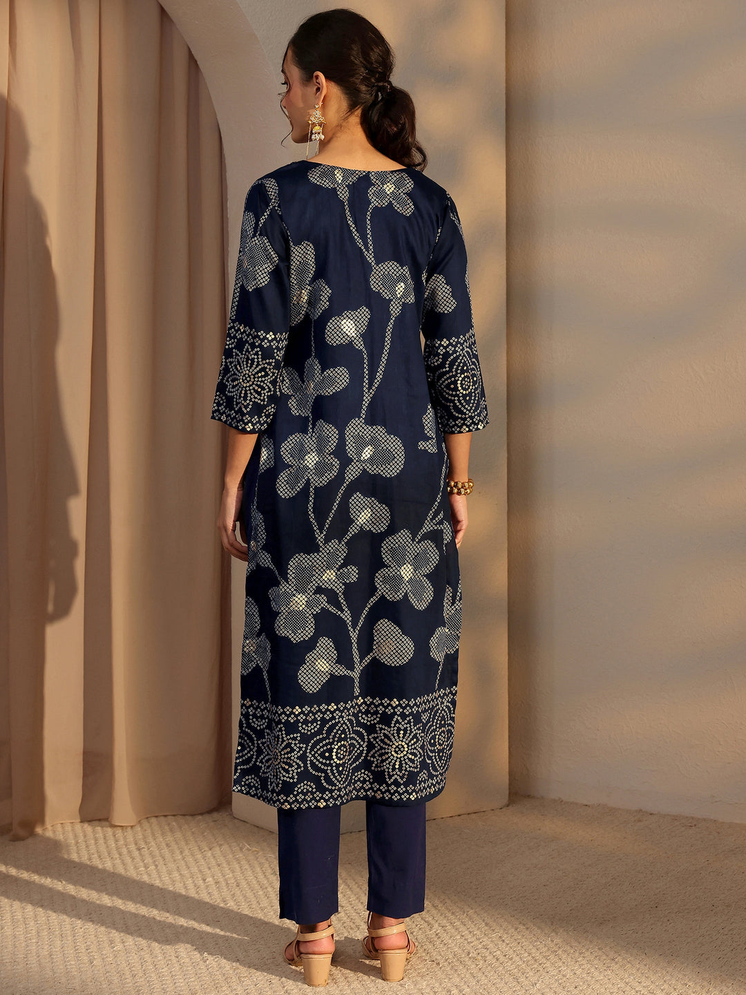 Blue Bandhani Printed Cotton Straight Kurta