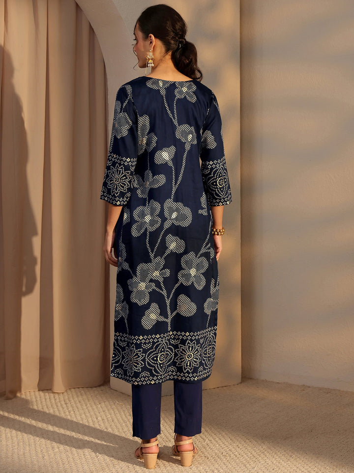 Blue Bandhani Printed Cotton Straight Kurta