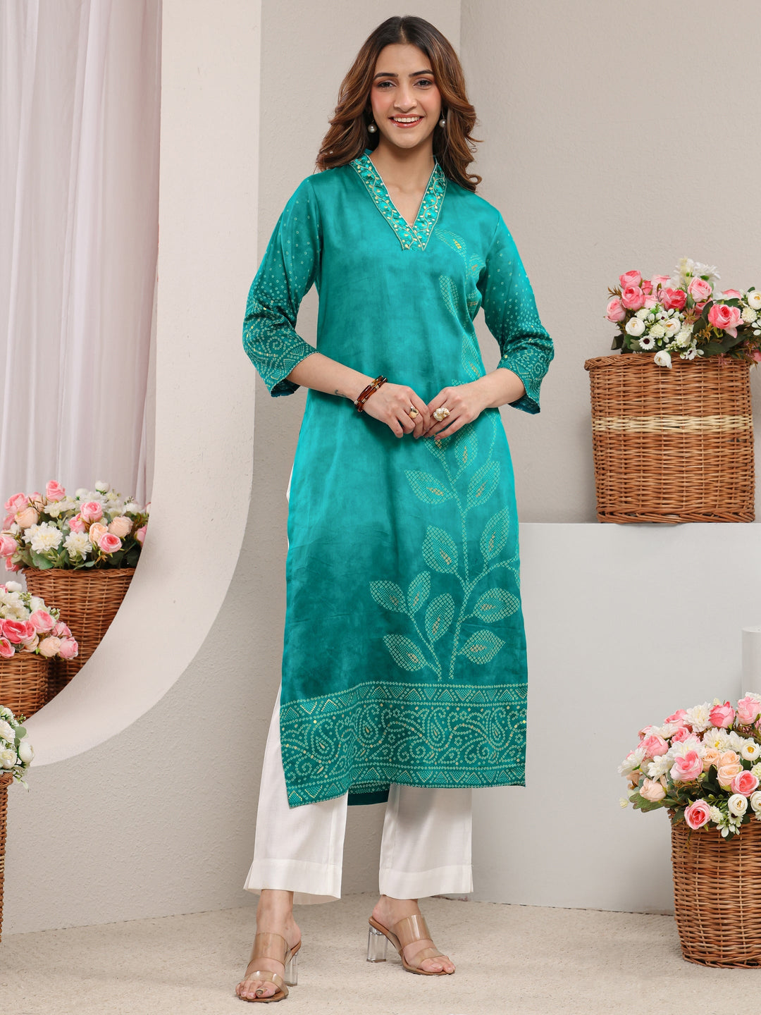 Blue Tropical Printed Cotton Straight Kurta