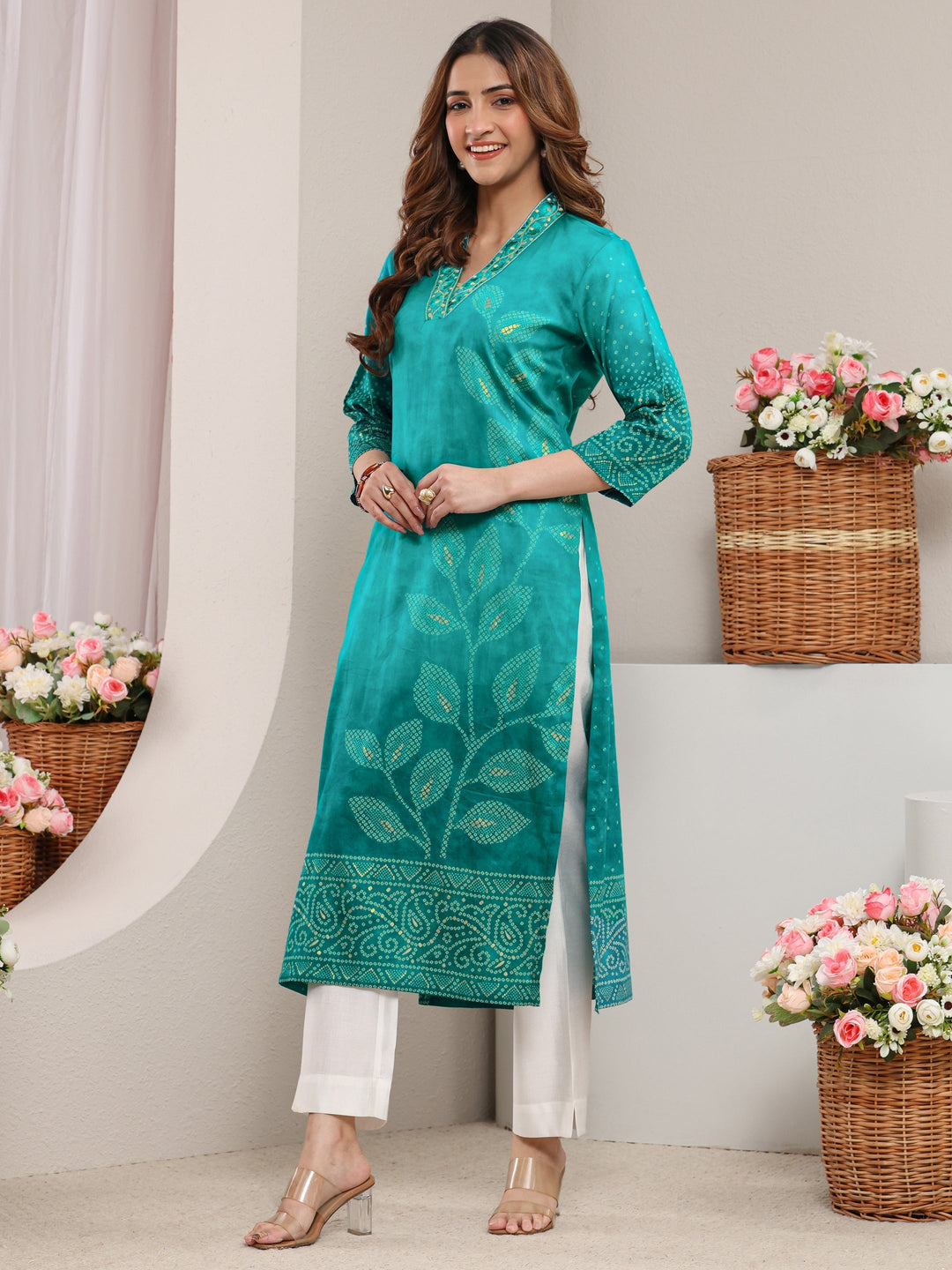 Blue Tropical Printed Cotton Straight Kurta