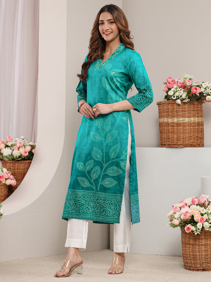 Blue Tropical Printed Cotton Straight Kurta
