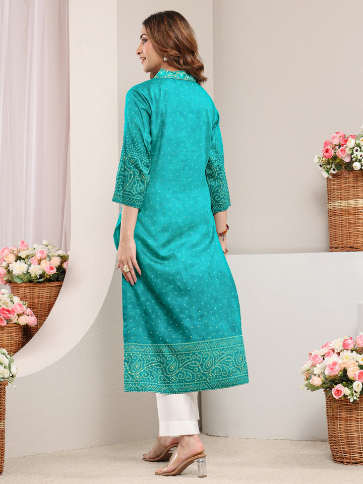 Blue Tropical Printed Cotton Straight Kurta